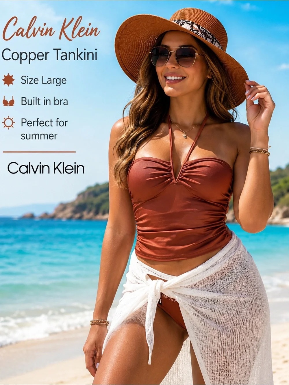 Halter Tankini in Copper with Hipster Style Bottoms